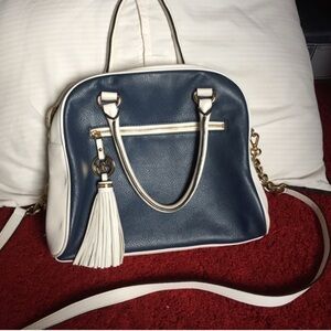 Michael Kors Blue and White Satchel with Gold Hardware